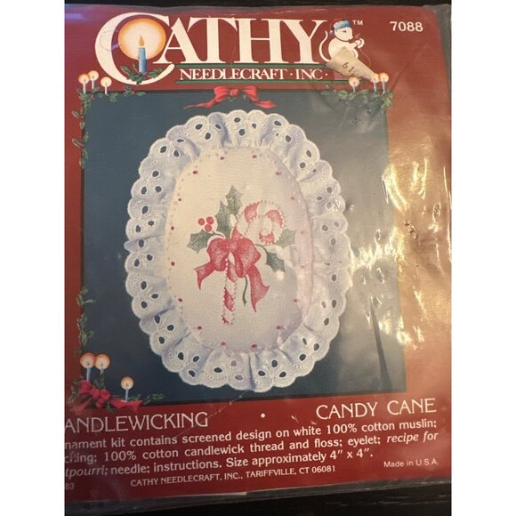 Cathy Needlecraft Candlewicking Ornament Kits Lot of 3 Santa Snowman Candy Cane - Picture 2 of 5